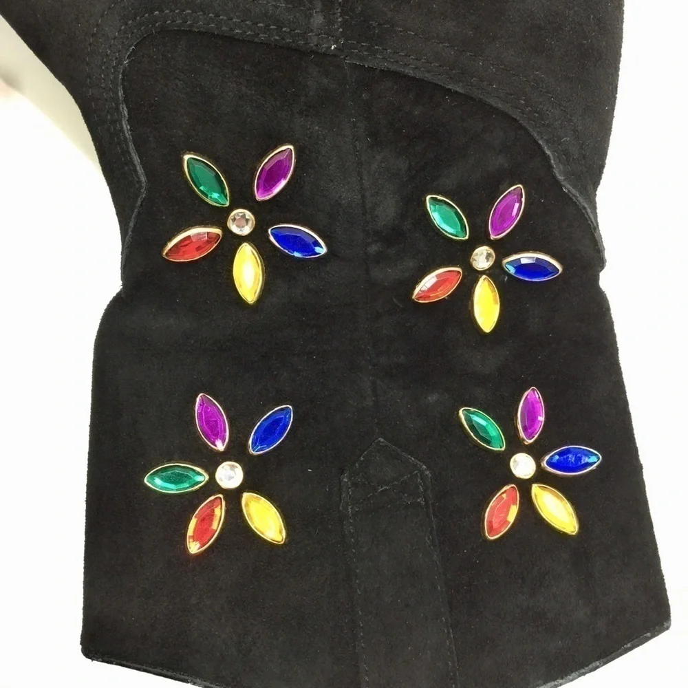 Vintage 90’s Suede Leather Jeweled Western Boots